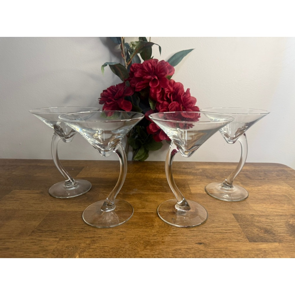 Vintage Libbey Z Stem Martini Glasses Set of 4 Twisted Stem Cocktail Glasses